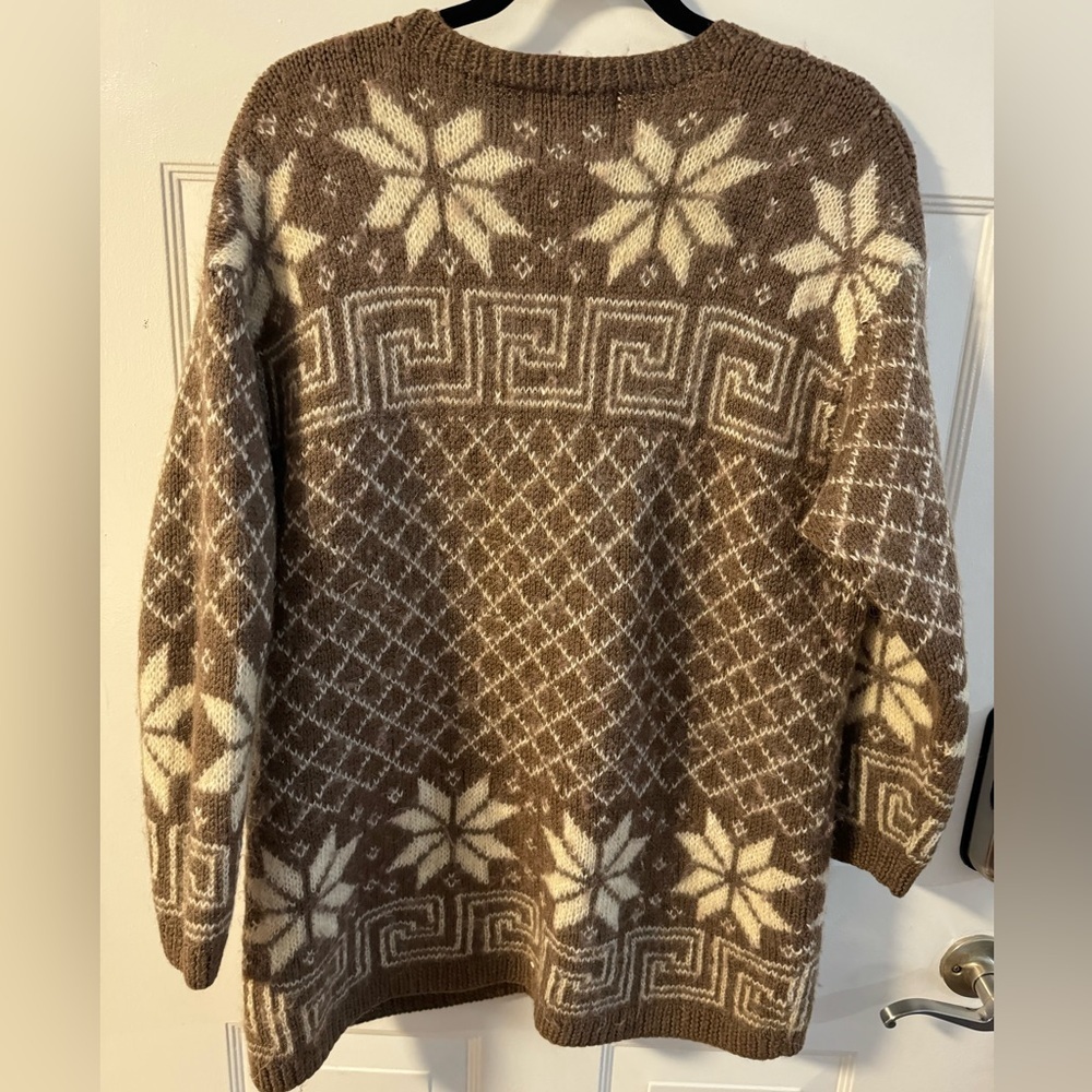 Vintage Handknit Fair Isle Cardigan Abalone Button Up Sweater Grandpa Grannycore - Picture 8 of 12